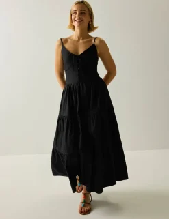 Perissa Pure Cotton V-Neck Midi Dress