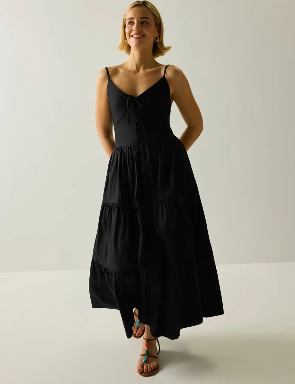 Perissa Pure Cotton V-Neck Midi Dress