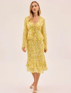 Petal Print Knee Length Slip Skirt