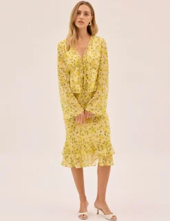 Petal Print Knee Length Slip Skirt