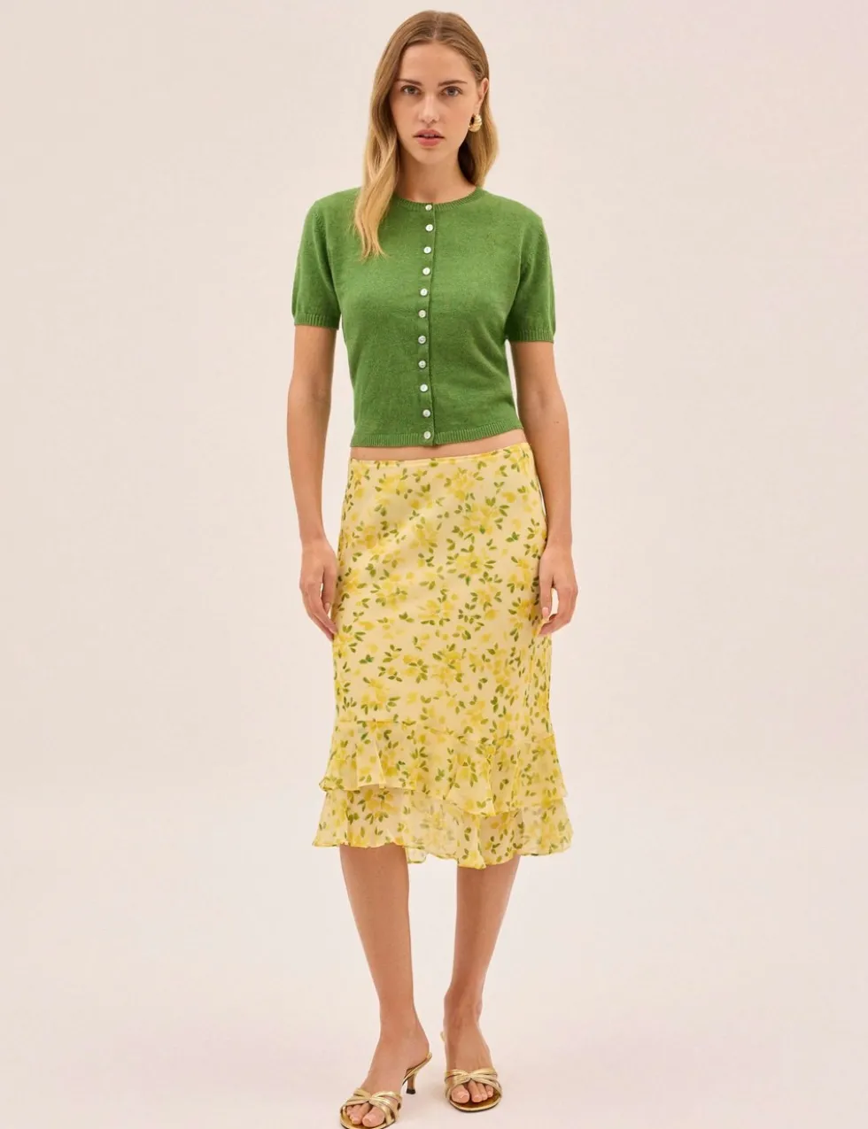 Petal Print Knee Length Slip Skirt