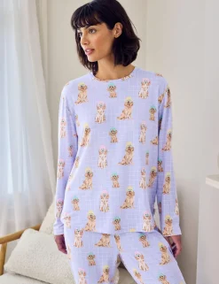 Petite Dog Print Crew Neck Pyjama Set