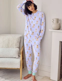 Petite Dog Print Crew Neck Pyjama Set