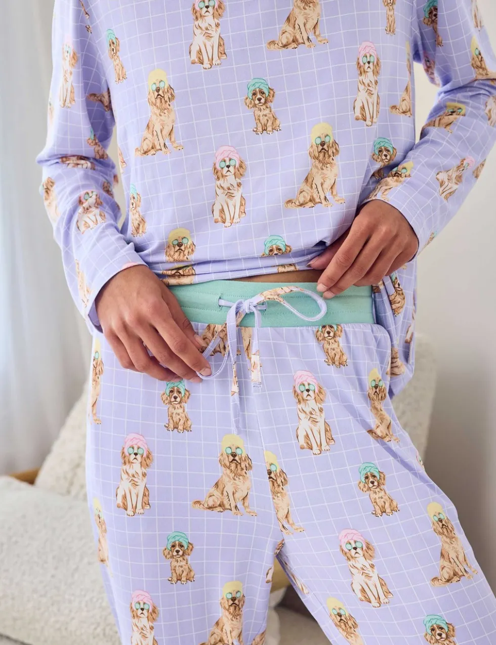 Petite Dog Print Crew Neck Pyjama Set
