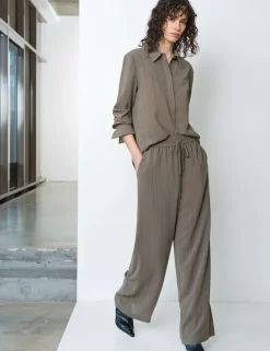 Pinstripe Collared Yoke Detail Shirt