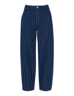 Pinstripe High Waisted Barrel Jeans