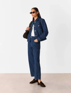 Pinstripe High Waisted Barrel Jeans