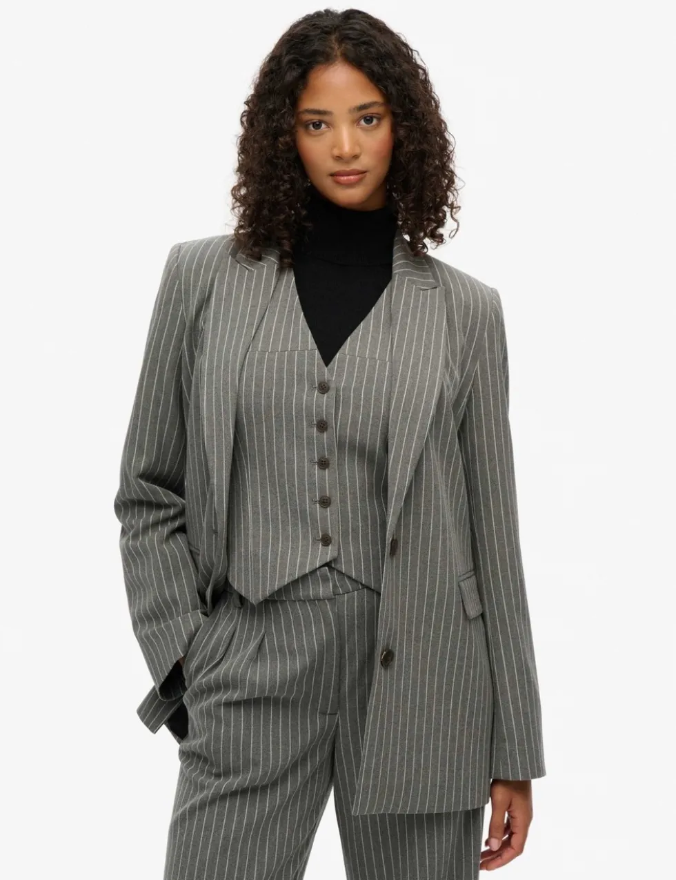 Pinstripe Slim Single Breasted Blazer