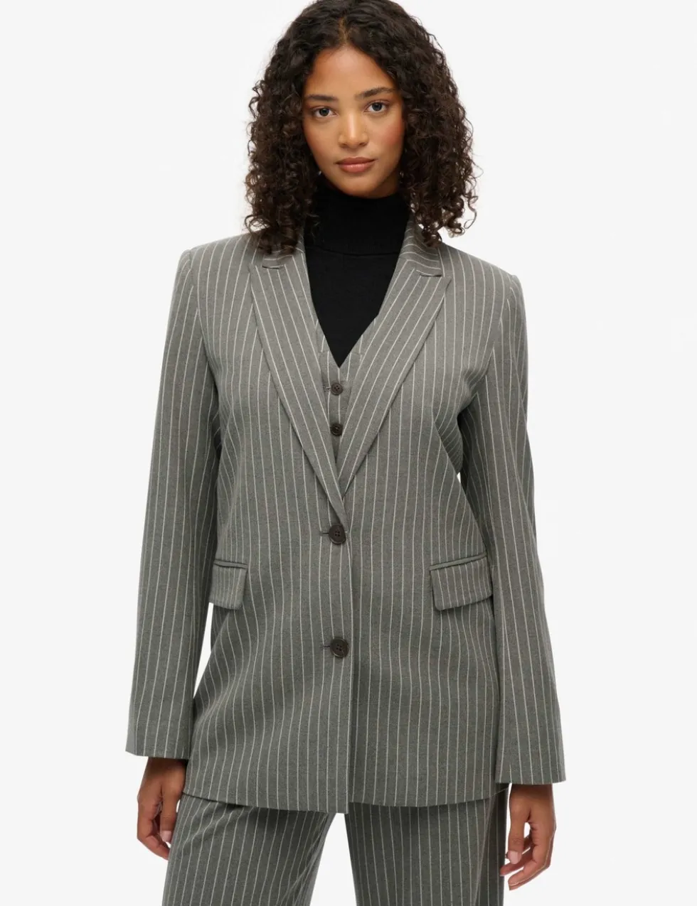 Pinstripe Slim Single Breasted Blazer