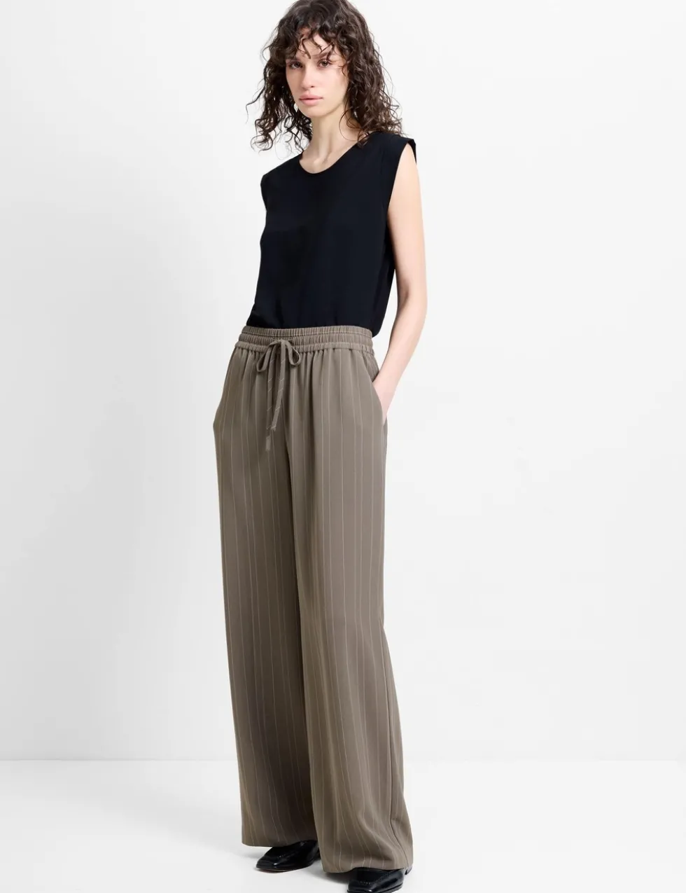 Pinstripe Wide Leg Trousers