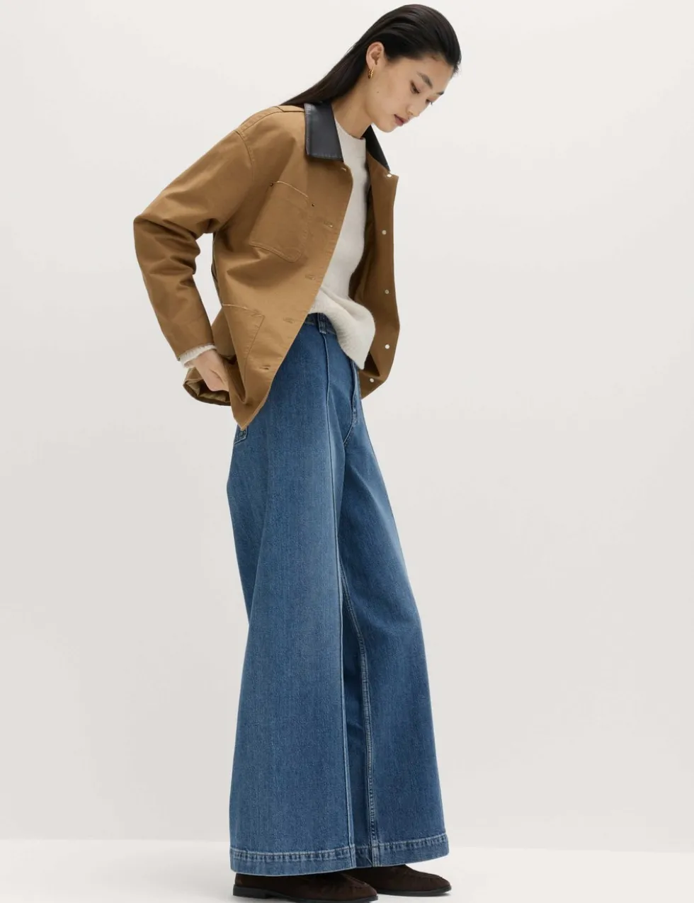Pintuck Wide Leg Ankle Grazer Jeans