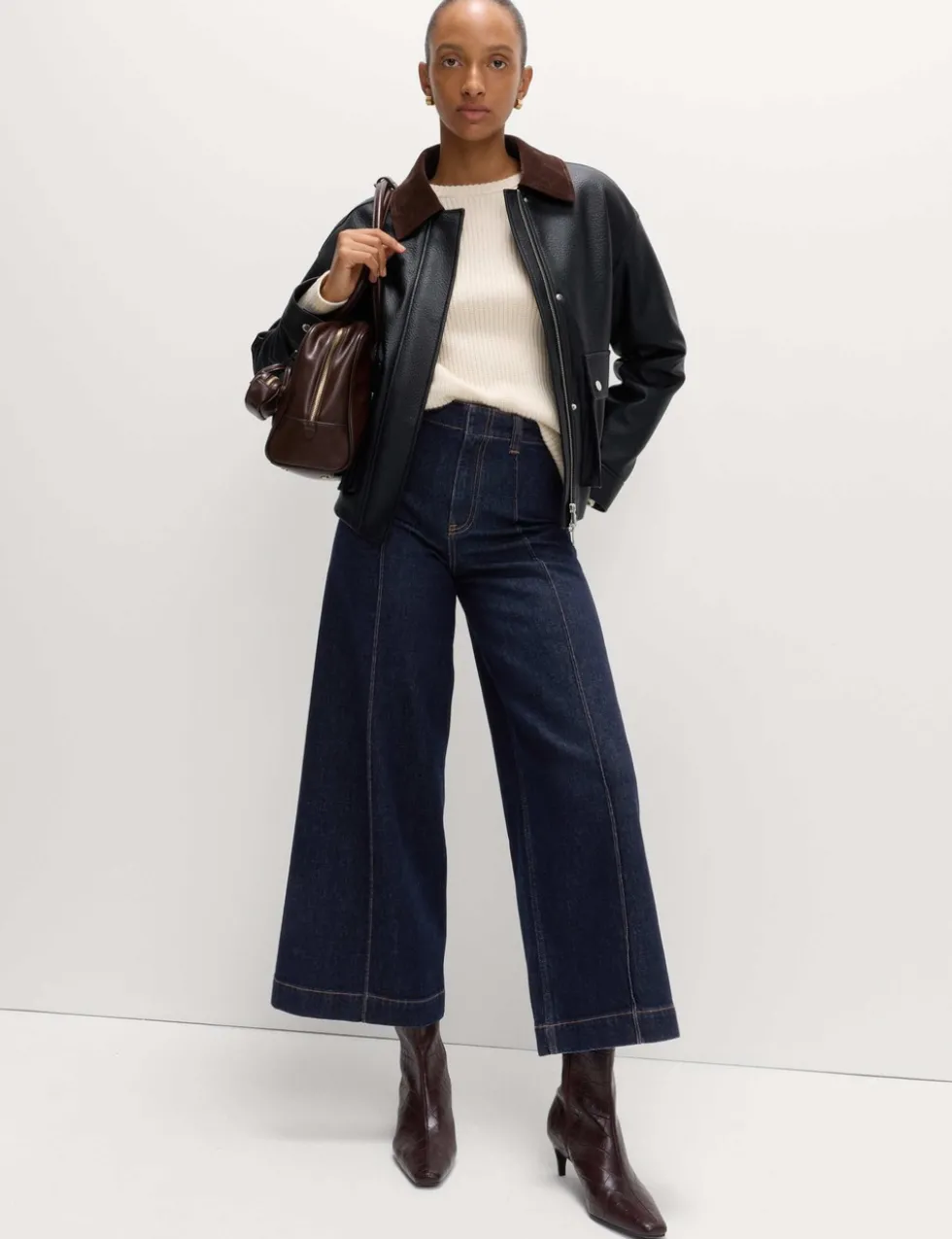 Pintuck Wide Leg Ankle Grazer Jeans