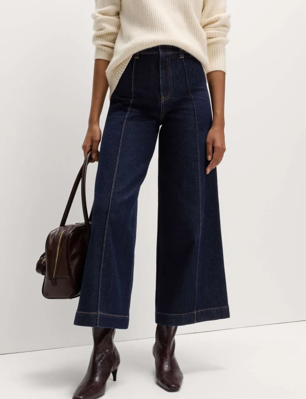 Pintuck Wide Leg Ankle Grazer Jeans