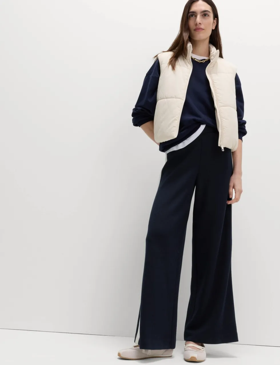 Pique Side Stripe Wide Leg Trousers