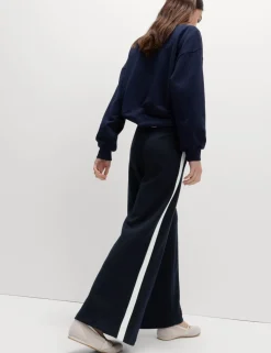Pique Side Stripe Wide Leg Trousers