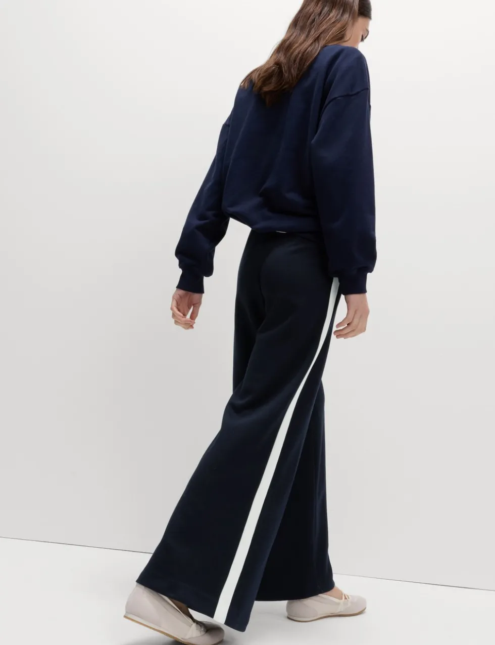 Pique Side Stripe Wide Leg Trousers