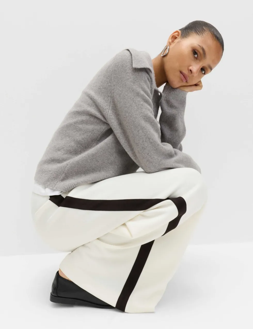 Pique Side Stripe Wide Leg Trousers