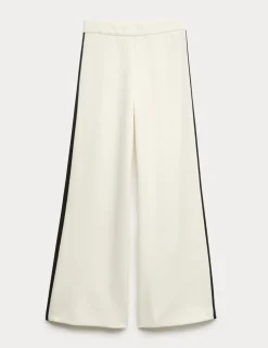 Pique Side Stripe Wide Leg Trousers
