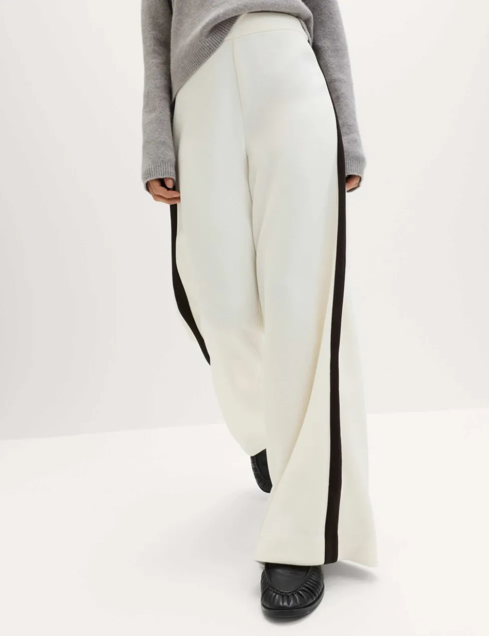 Pique Side Stripe Wide Leg Trousers