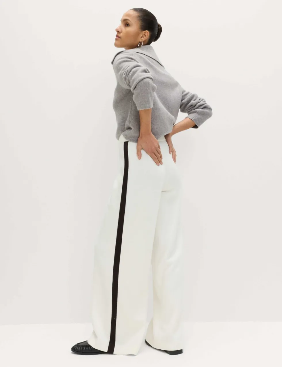 Pique Side Stripe Wide Leg Trousers