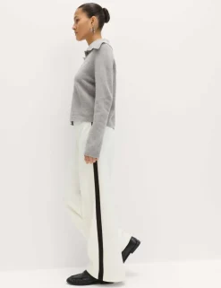 Pique Side Stripe Wide Leg Trousers