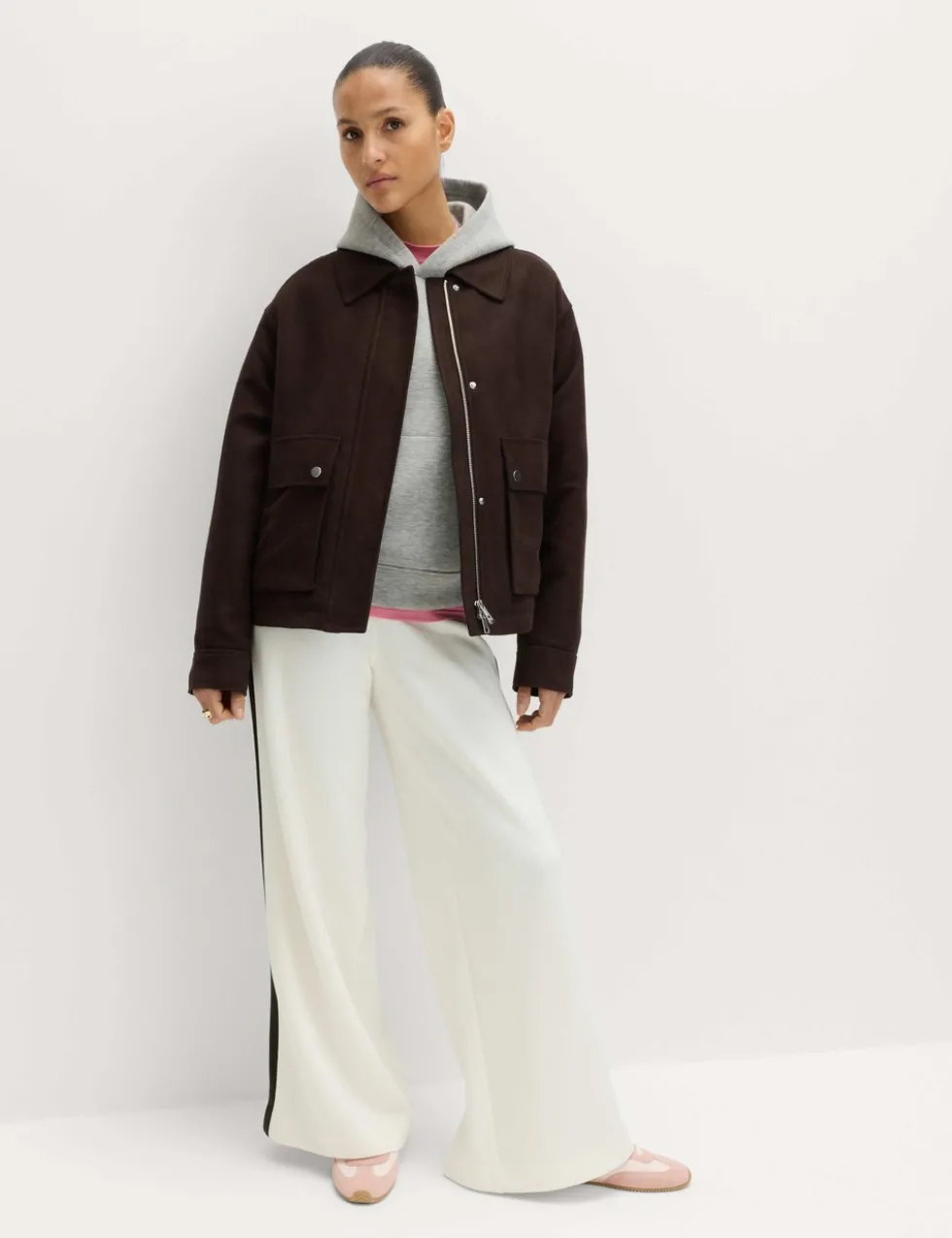 Pique Side Stripe Wide Leg Trousers