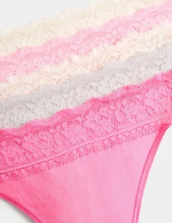 5pk Cotton & Lace Printed Thongs