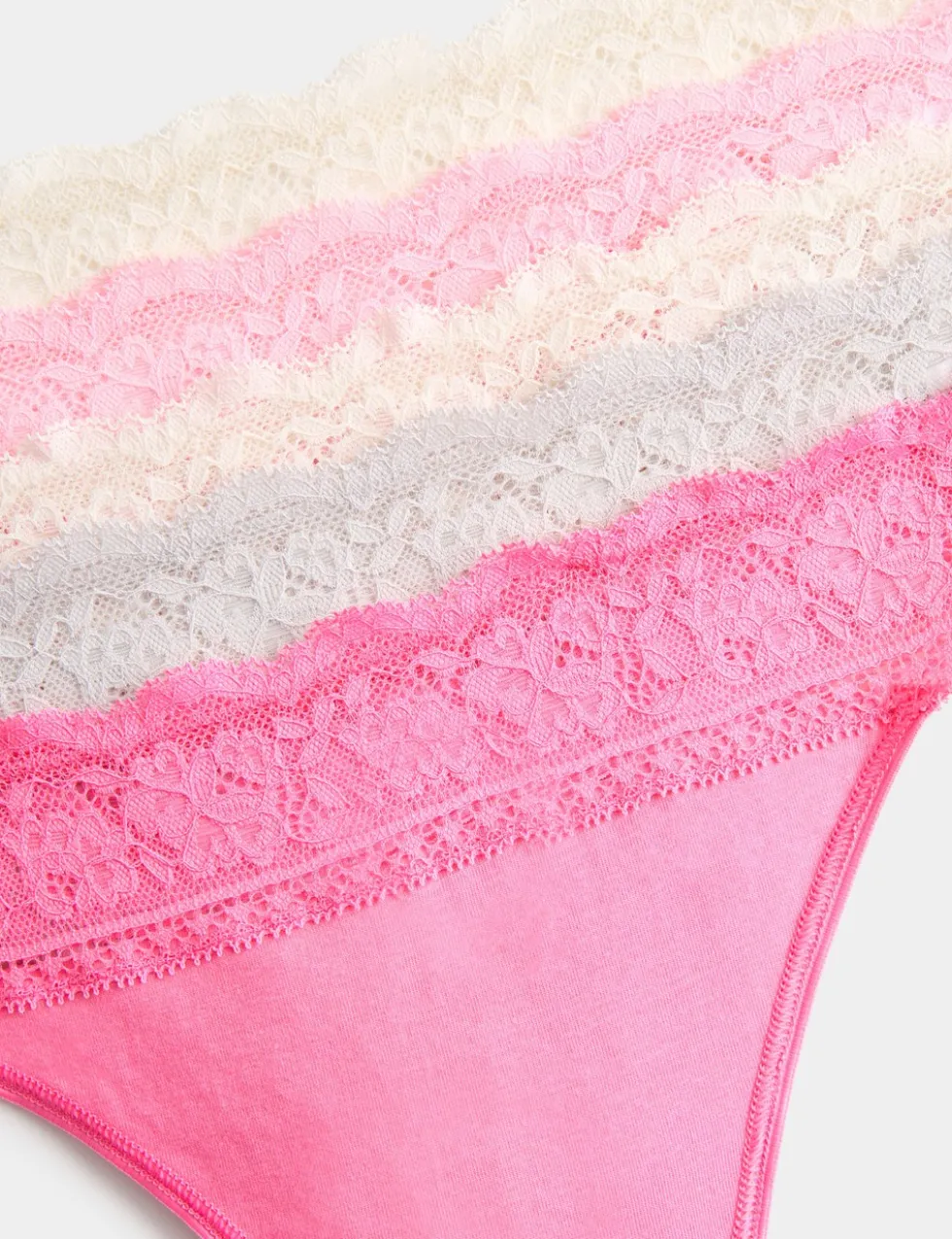 5pk Cotton & Lace Printed Thongs