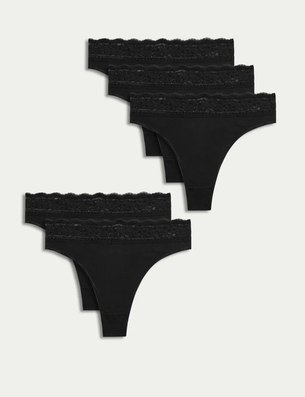 5pk Cotton Blend High Waisted Thongs
