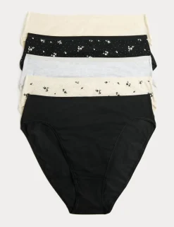 5pk Cotton Modal High Waisted High Leg Knickers