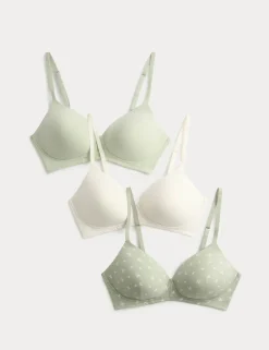3pk Cotton Non Wired Full Cup T-Shirt Bra A-E