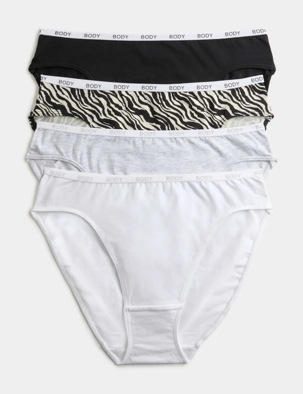 4pk Cotton Rich High Leg Knickers