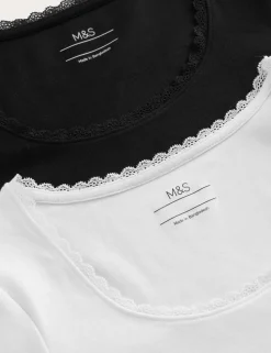 2pk Cotton Rich Lace Trim Baby T-Shirts (6-16 Yrs)