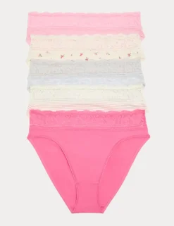 5pk Cotton Rich Printed High Leg Knickers