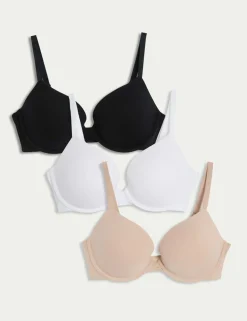 3pk Cotton Wired Push-Up Bras A-E