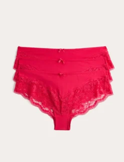 3pk Lace Trim Brazilian Knickers