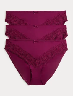 3pk Lace Trim High Leg Knickers