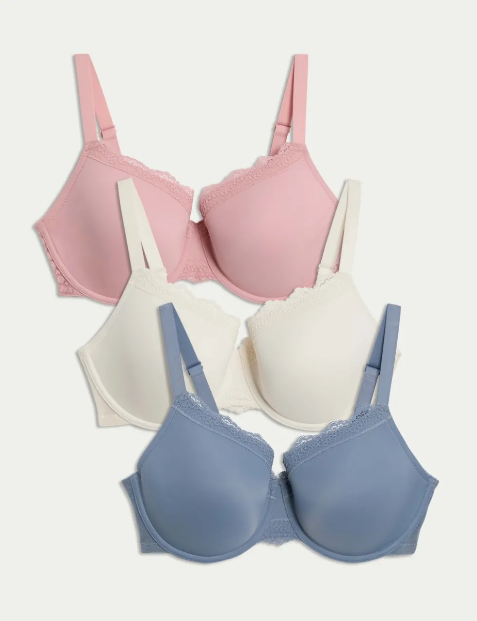 3pk Lace Trim Wired Full Cup Bras F-H