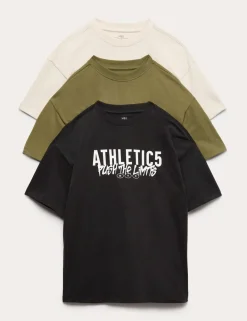 3pk Pure Cotton Athletic Slogan T-Shirts (6-16 Yrs)