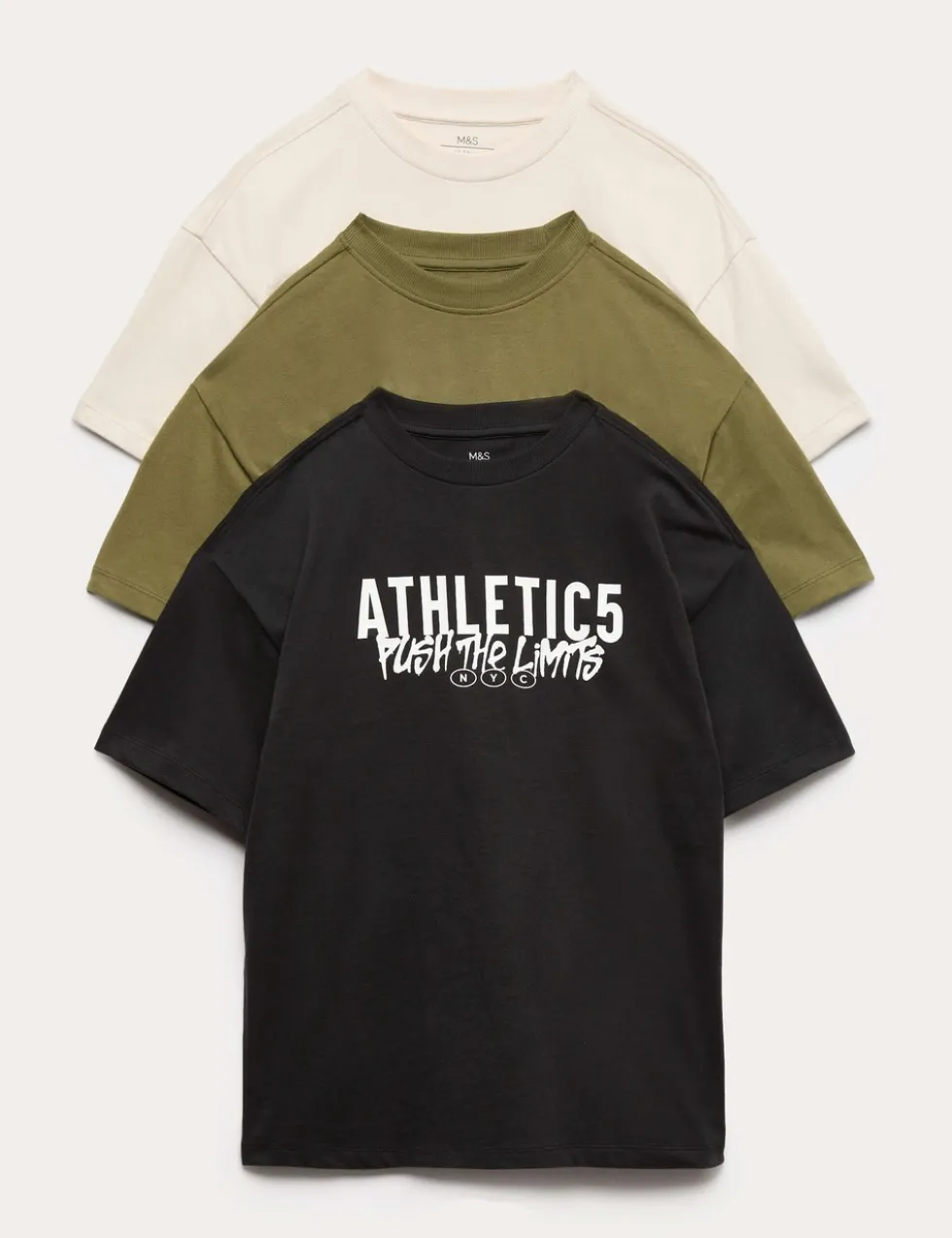 3pk Pure Cotton Athletic Slogan T-Shirts (6-16 Yrs)