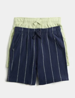 2pk Pure Cotton Textured Shorts (2-8 Yrs)