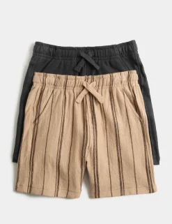2pk Pure Cotton Textured Shorts (2-8 Yrs)