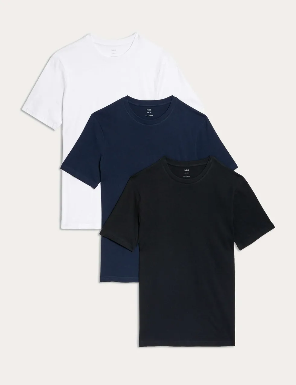 3pk Slim Fit Pure Cotton Crew Neck T-Shirts