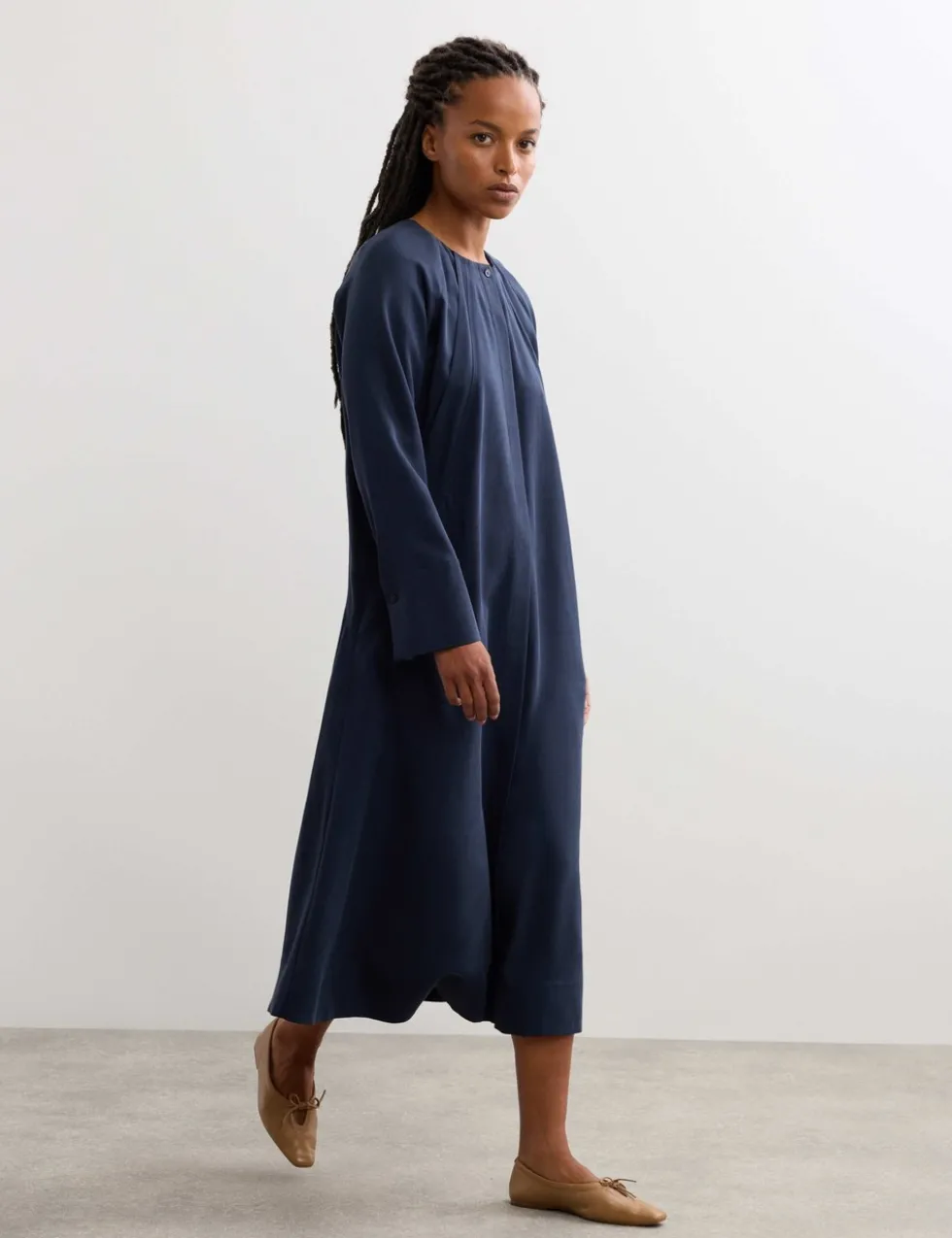 Pleat Detail Midi Dress