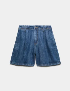 Pleat Front Denim Shorts