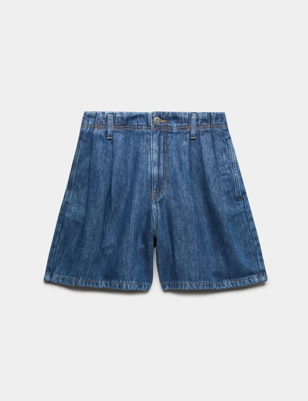 Pleat Front Denim Shorts