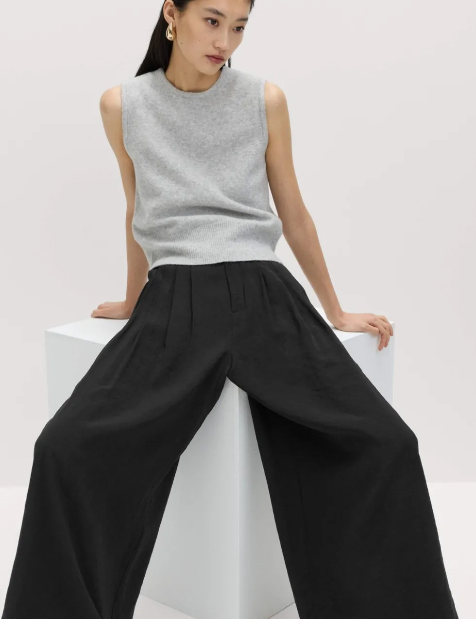 Pleat Front Palazzo Trousers