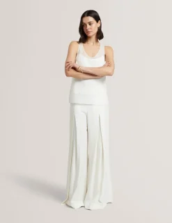 Pleat Front Wide Leg Trousers