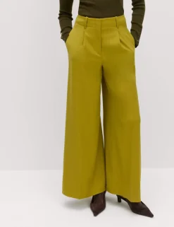 Pleat Front Wide Leg Trousers