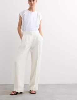 Pleat Front Wide Leg Trousers